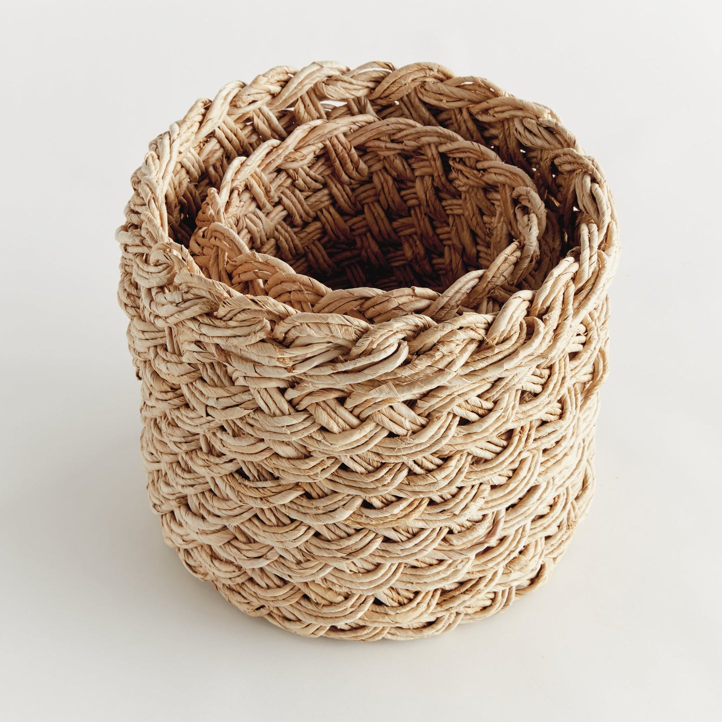 Abaca French Braid Storage Baskets Round, Set of