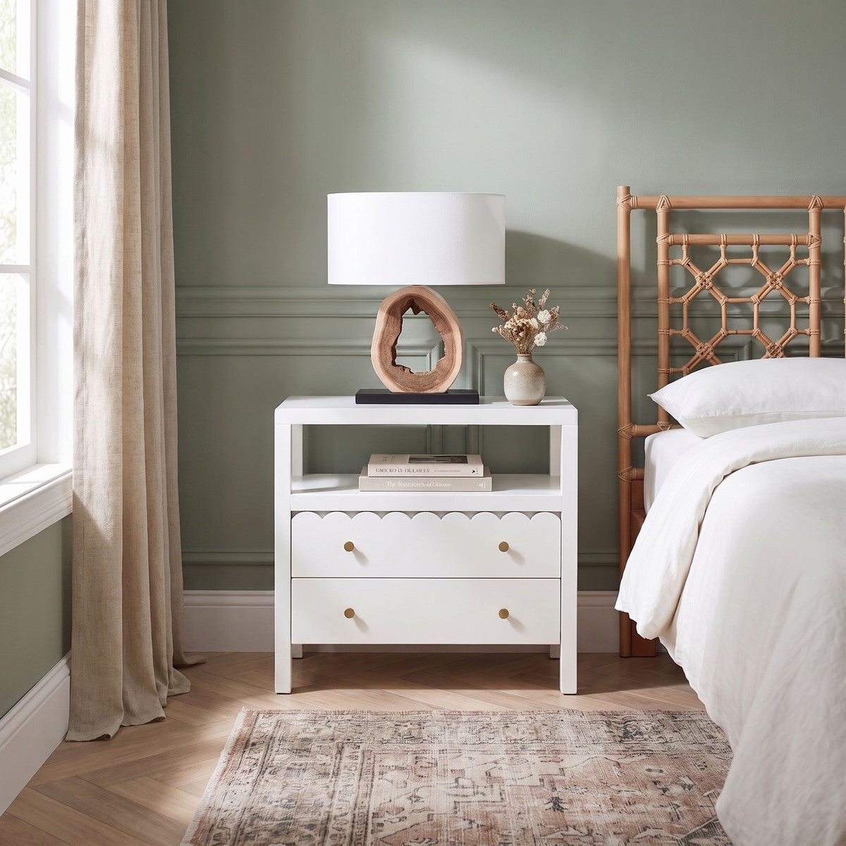 Maribelle Scallop Nightstand, 28"W, Off-White