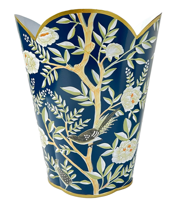 Navy Chinoiserie Wastepaper Basket & Tissue (2 Options)