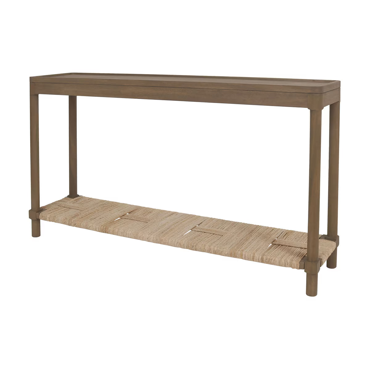 Asher Tray Top Console Table With Rush Shelf, 58"W, Chestnut Brown