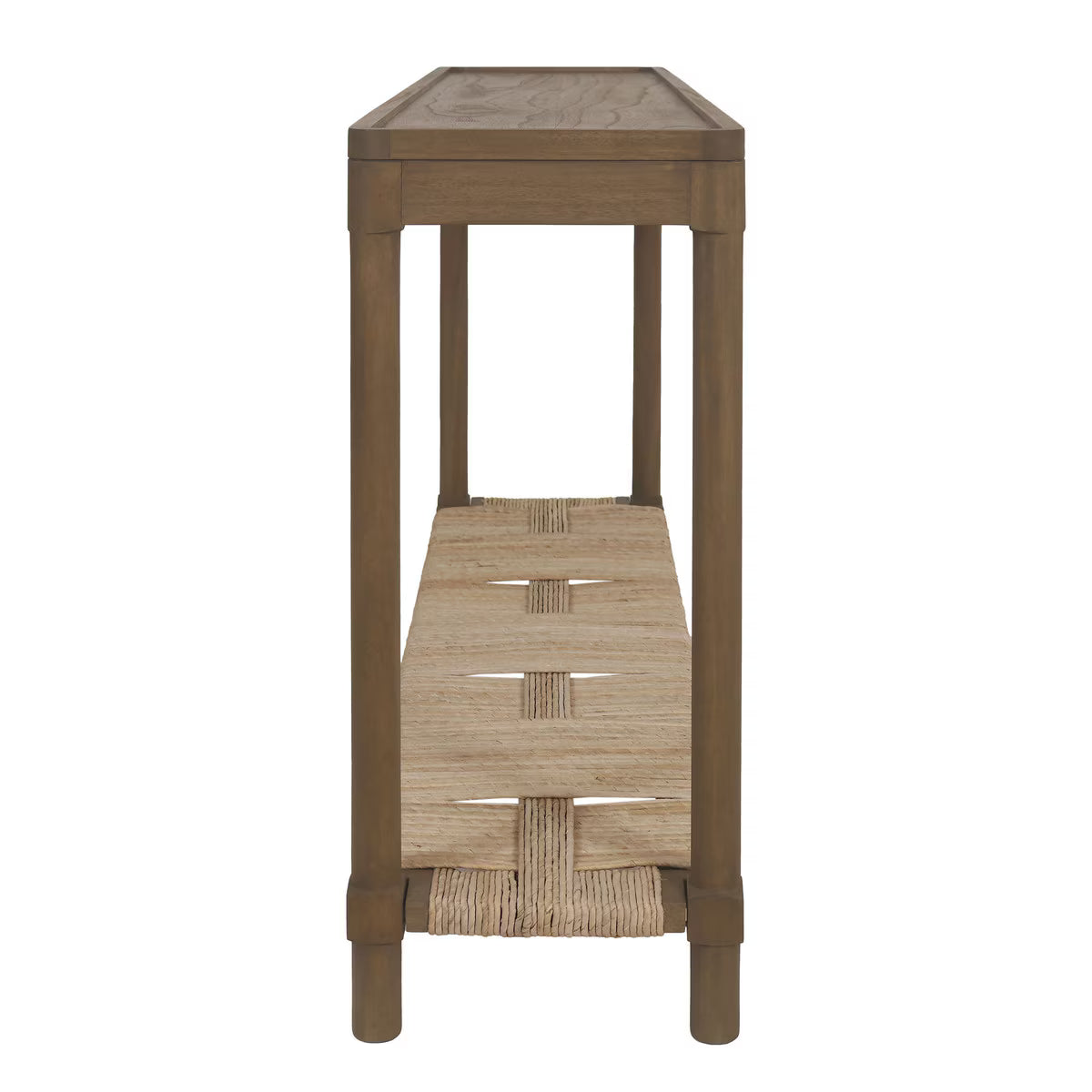 Asher Tray Top Console Table With Rush Shelf, 58"W, Chestnut Brown
