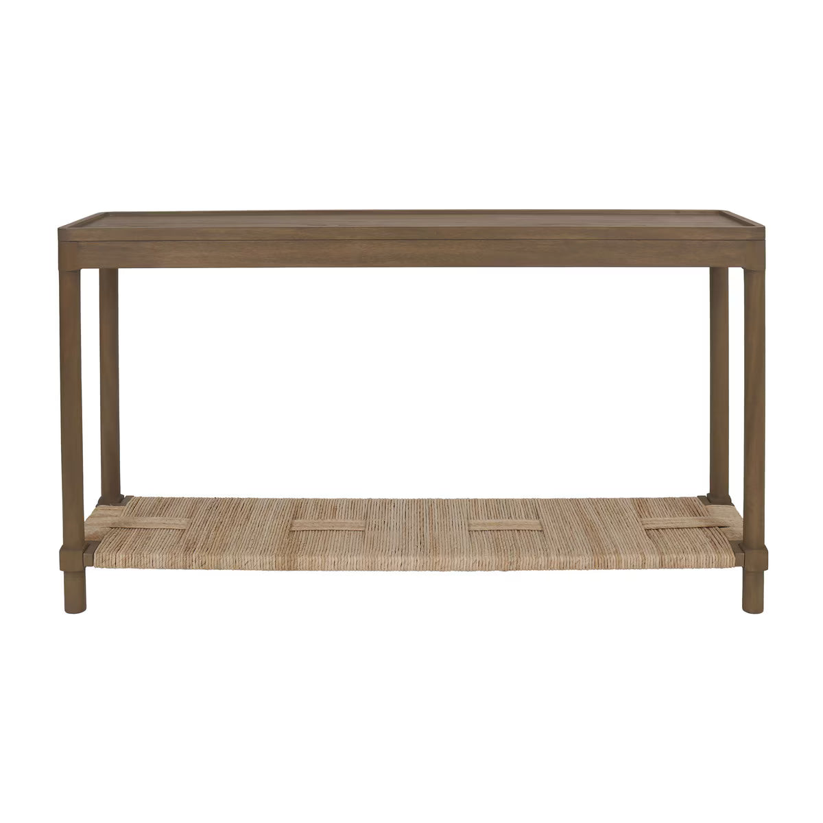 Asher Tray Top Console Table With Rush Shelf, 58"W, Chestnut Brown