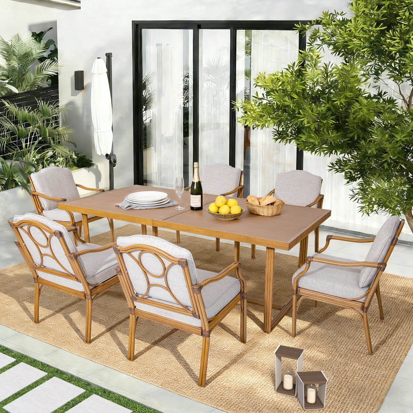 Arcadia Weather-Resistant Outdoor 84"L Dining Table and 6 Armchair