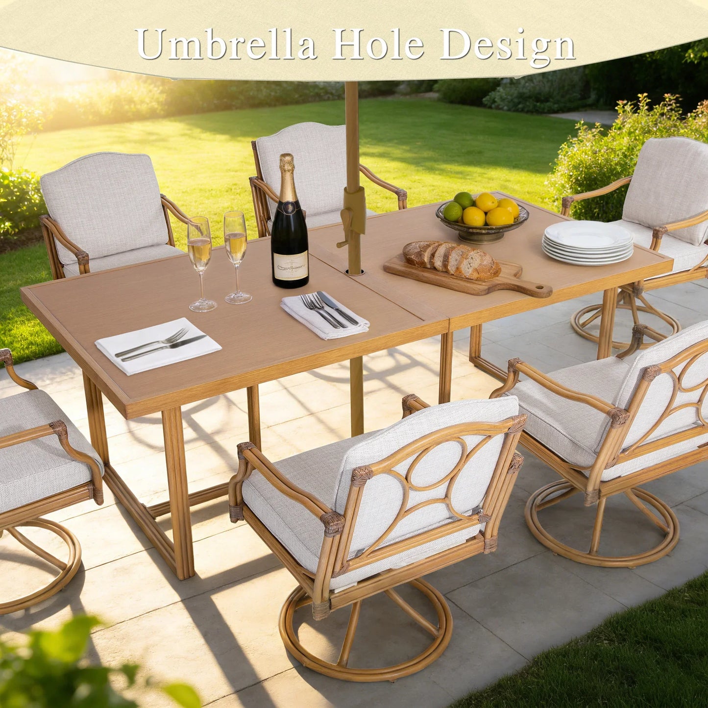 Arcadia 7 Piece Outdoor Dining Set With Swivel Chair