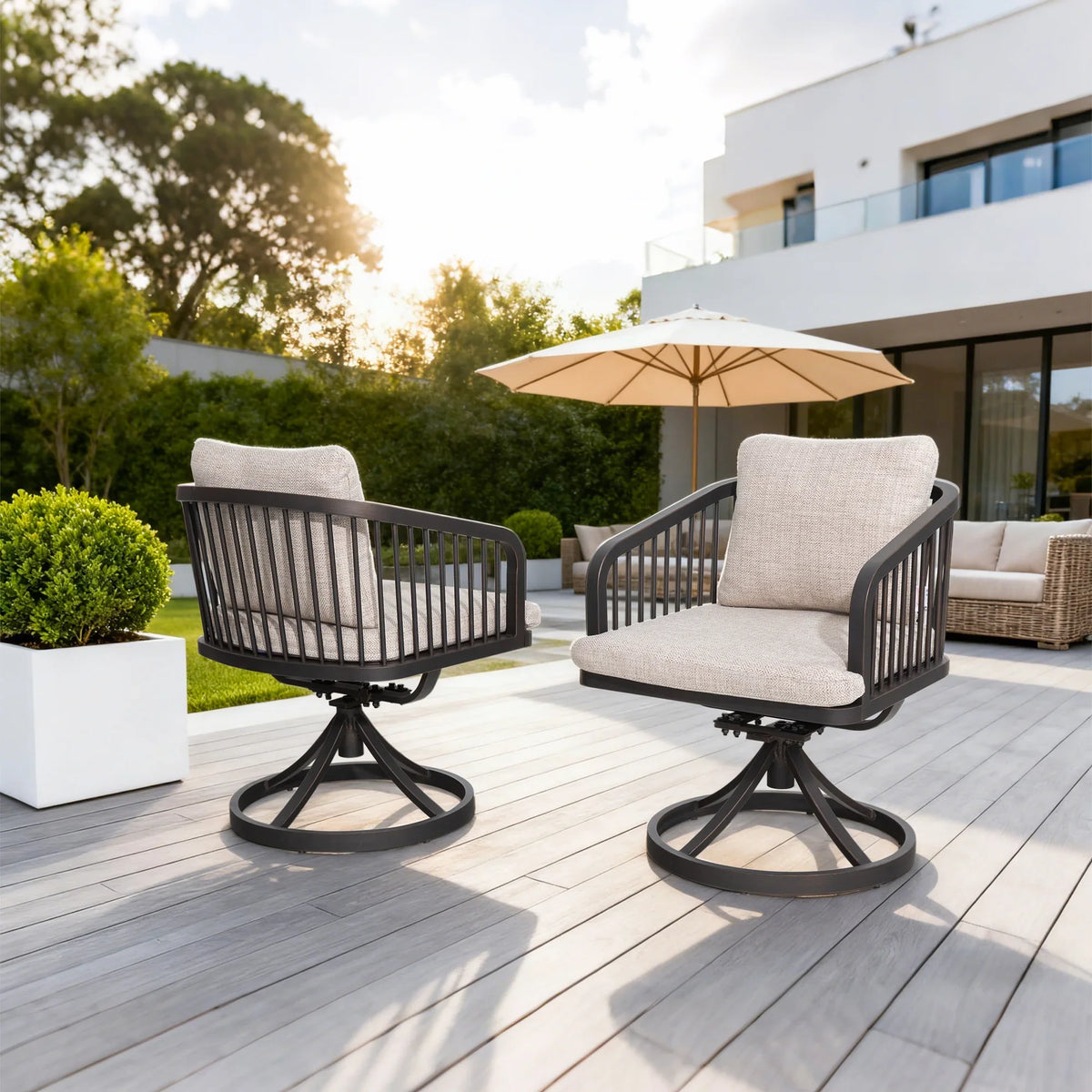 Asheville 7 Pieces Patio Round Dining Set With Swivel Rocking Chair