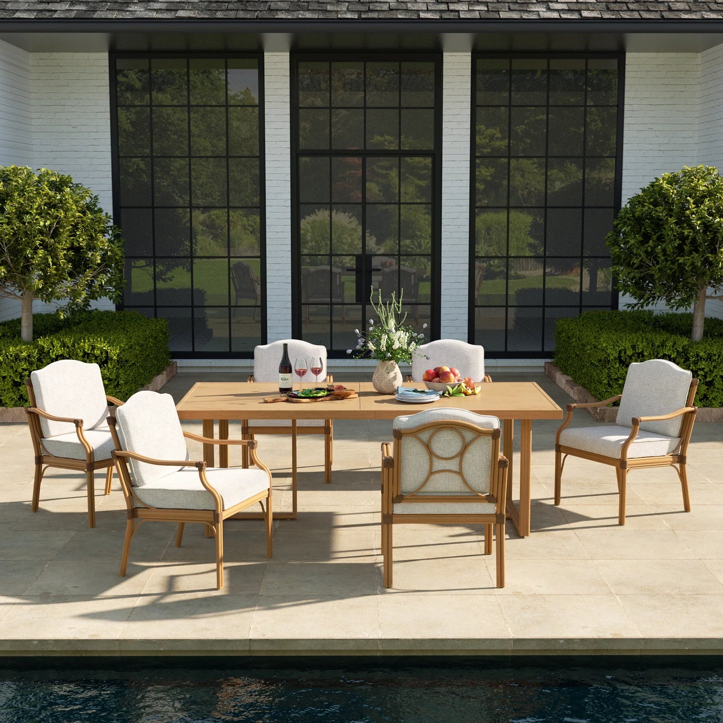 Arcadia Weather-Resistant Outdoor 84"L Dining Table and 6 Armchair