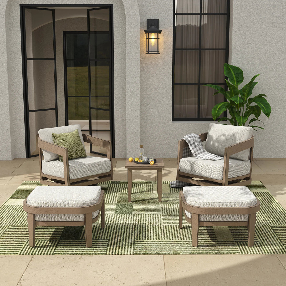 Harmonti 5 Pieces Aluminum Patio Swivel Lounge Chairs With Ottomans