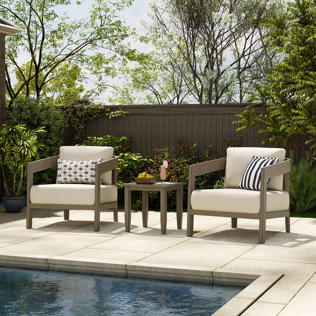 PEAKHOME Harmonti Patio 3-Piece Aluminum Club Conversation Set With Side Table