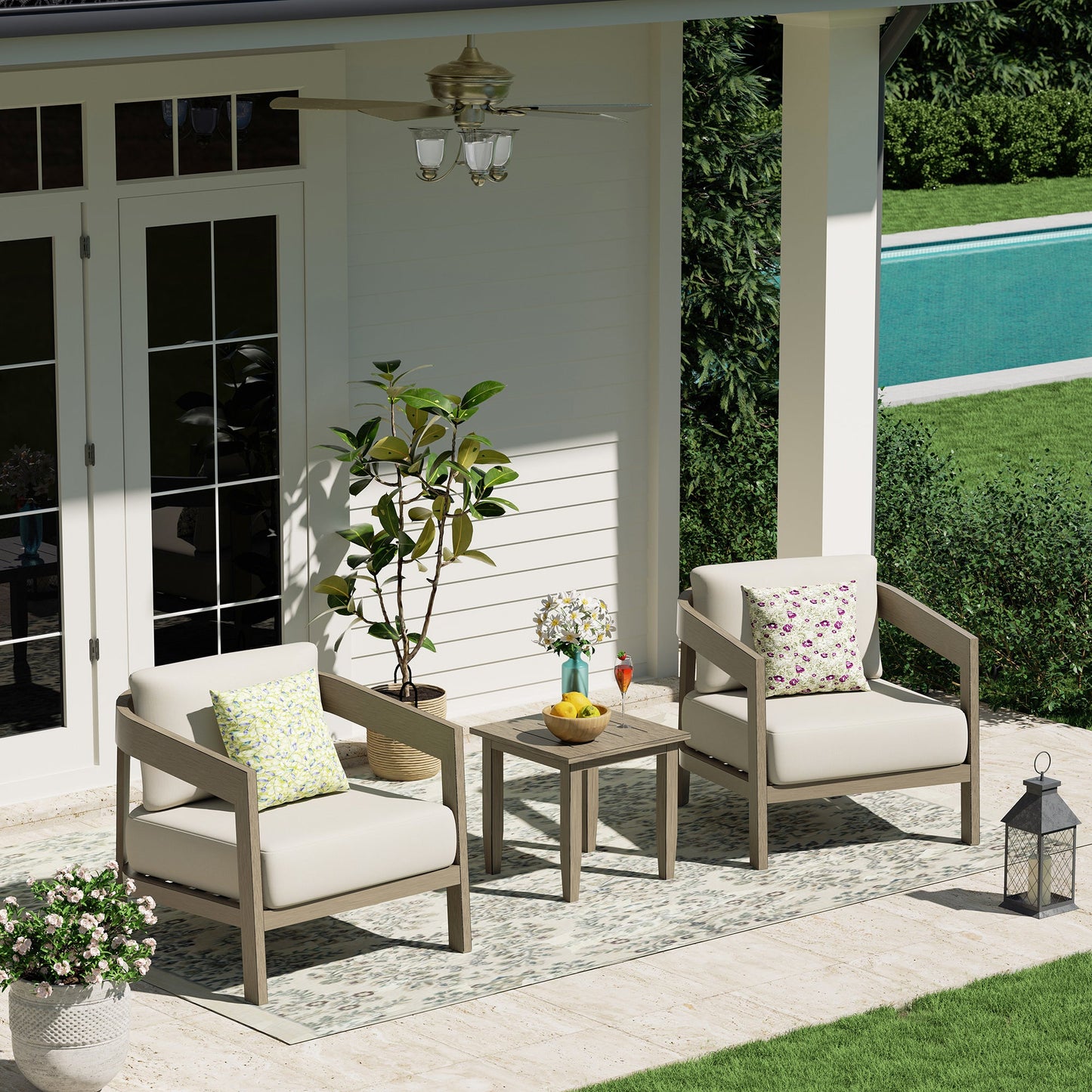 PEAKHOME Harmonti Patio 3-Piece Aluminum Club Conversation Set With Side Table