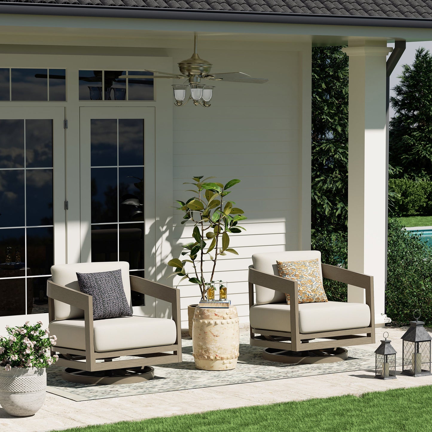 PEAKHOME Harmonti Outdoor Aluminum Swivel Club Chair With Cushions Set of 2