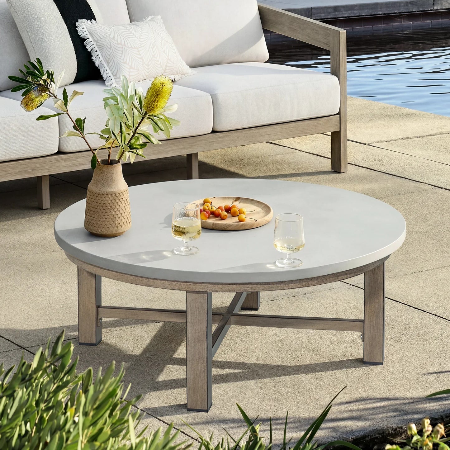 Harmonti 4-Piece Patio Conversation Set with Composite Concrete Round Coffee Tables