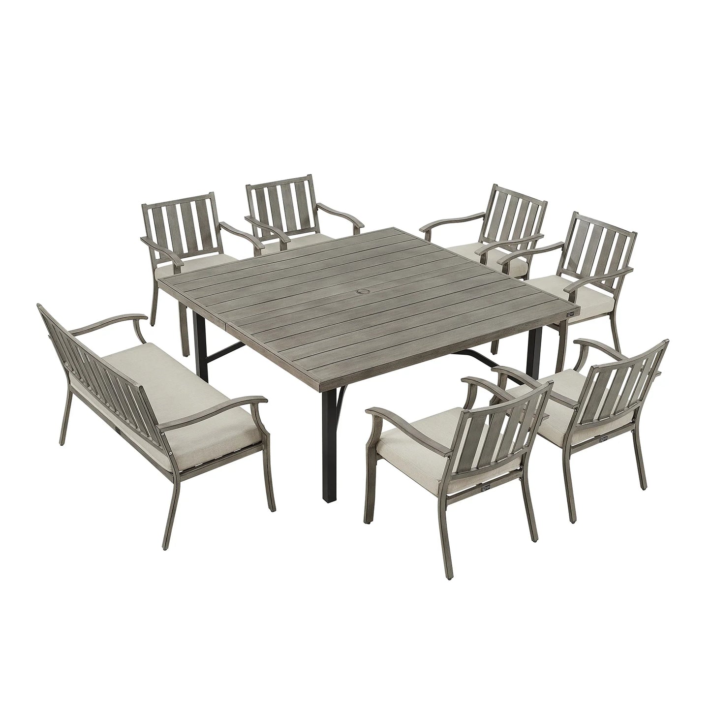 PEAKHOME Azur 8-Person Patio Square Dining Table Set With Sunbrella® Cushions