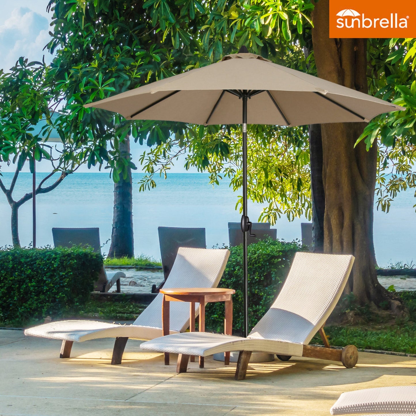 PATIO TREE 9Ft Tilting Umbrellas Patio Market Umbrella with Crank Handle and Sunbrella® Fabric (Heather Beige)