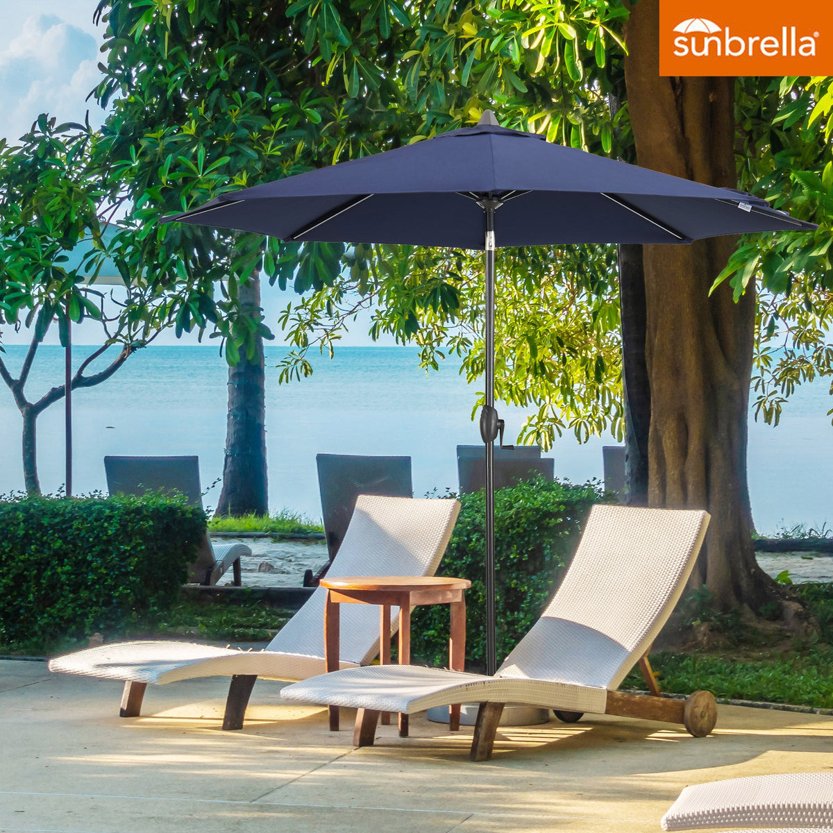 PATIO TREE 9Ft Manual-tilted Patio Round Market Umbrella with Crank Handle and Sunbrella® Fabric (Canvas Navy)