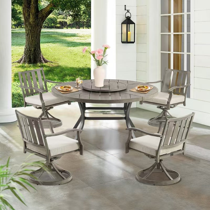 Azur Patio Round 60" Dining Set With Removable Lazy Susan And Sunbrella® Cushions