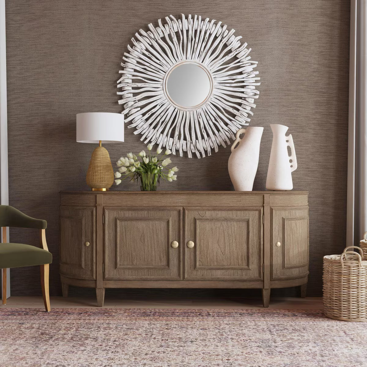 Claude Bow Front Sideboard, Large, 83"W, Brown