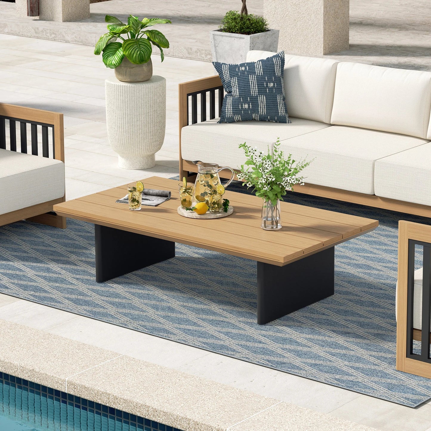 Sereno Outdoor Sofa and 2 Swivel Chairs with Rectangular Coffee Table