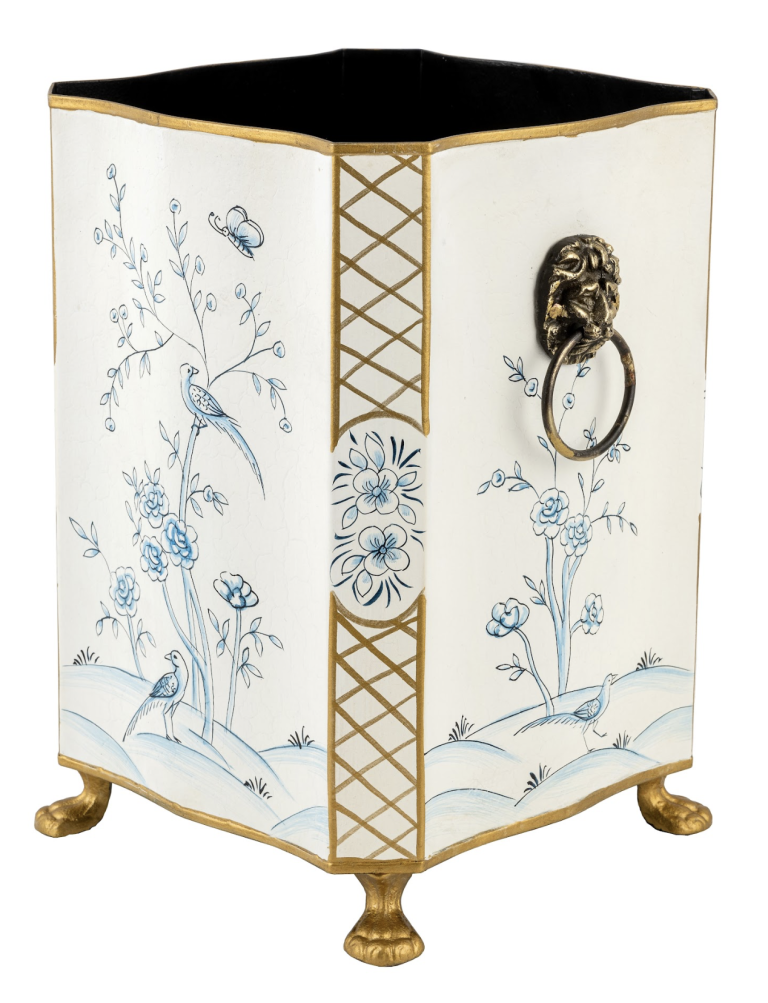 Ivory & Blue Square Footed Wastepaper Basket