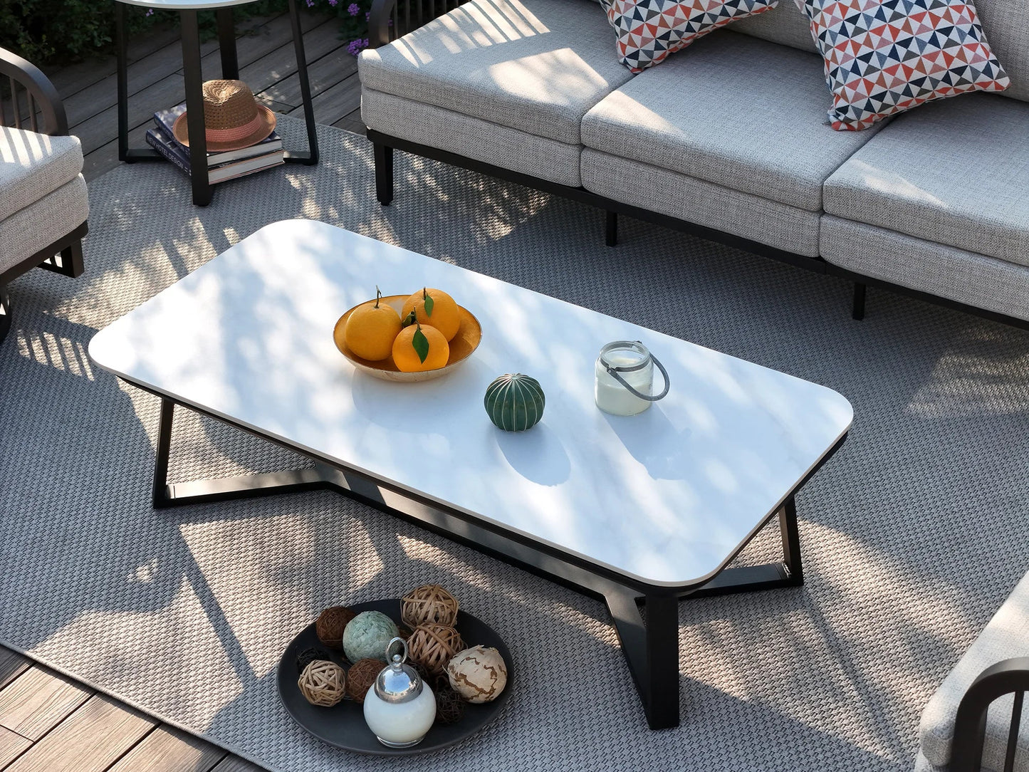 Asheville 4-Piece Aluminum Patio Swivel Seating Set With Sintered Stone Tables