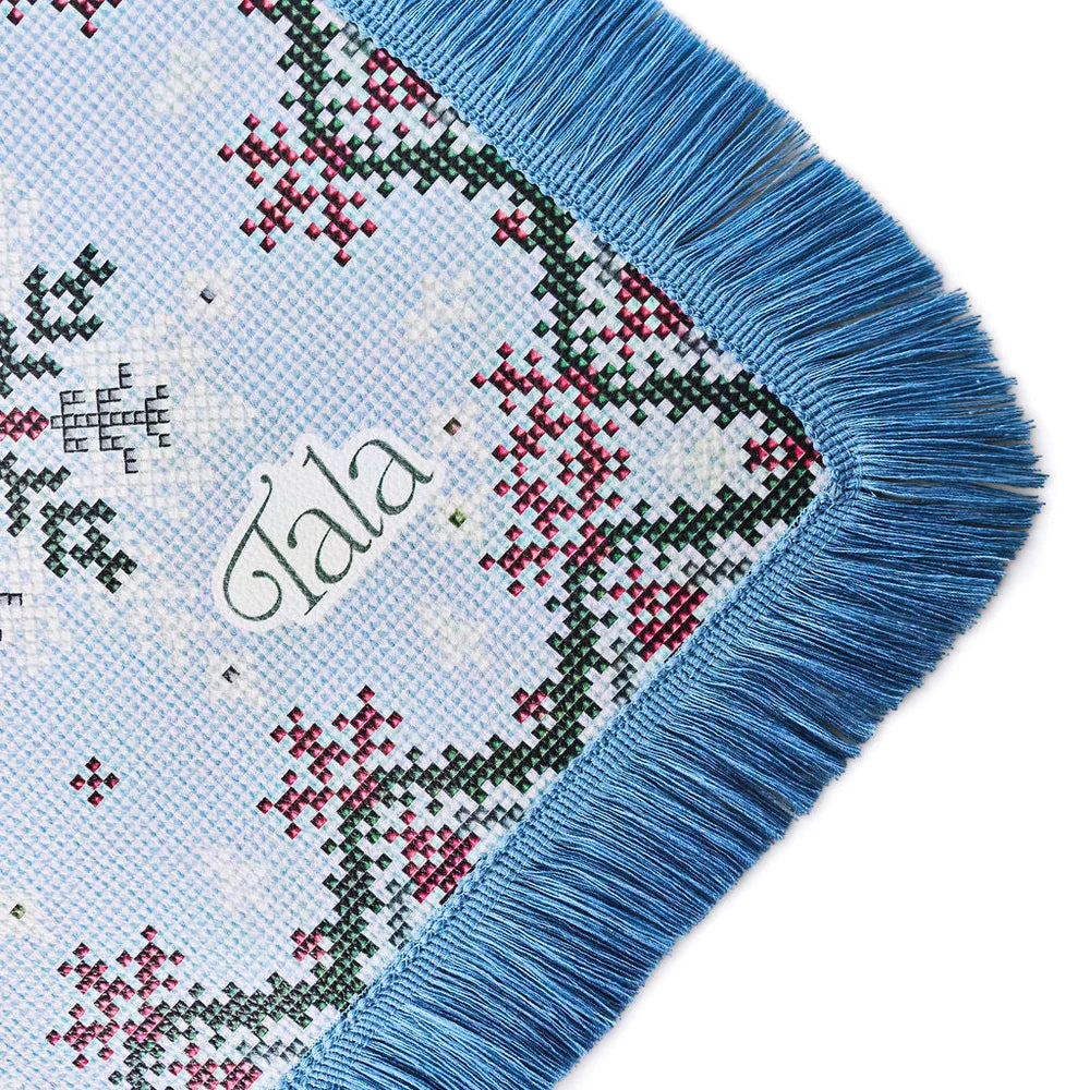 Sweater Weather - Holiday Mahjong Mat with Winter Blue Fringe *Pre-Order* ships 11/1