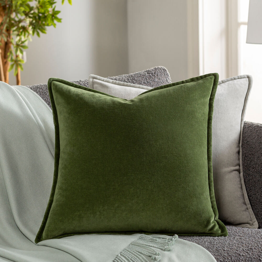 Cotton Velvet Pillow- Medium Green
