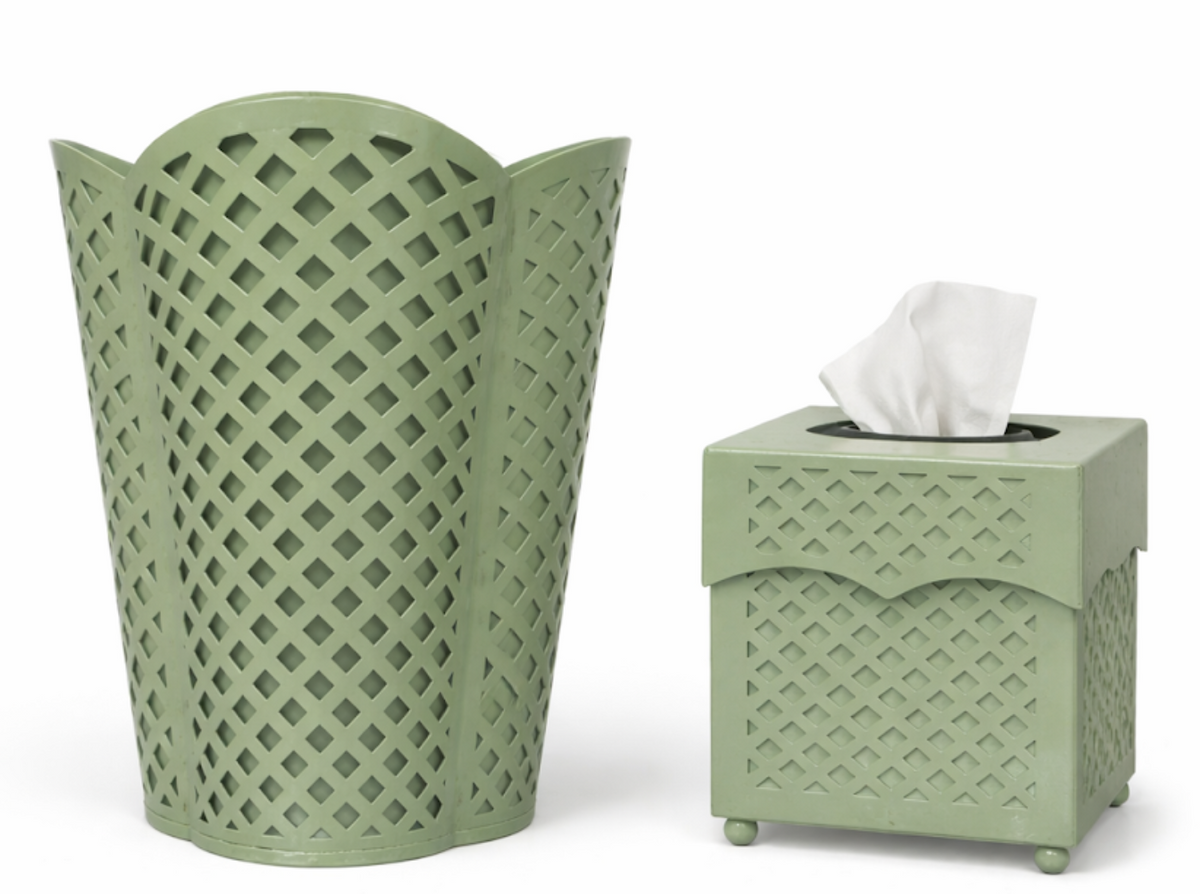 Dark Celadon Lattice Wastepaper Basket & Tissue (2 Options)