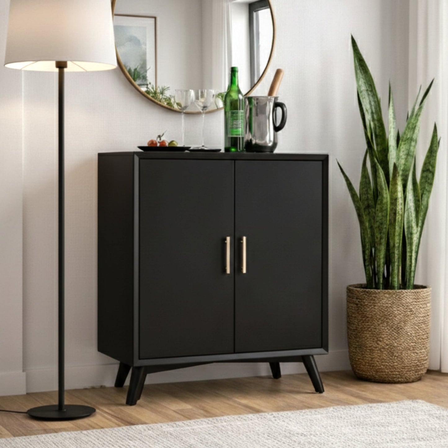 Flynn Small Bar Cabinet, Black
