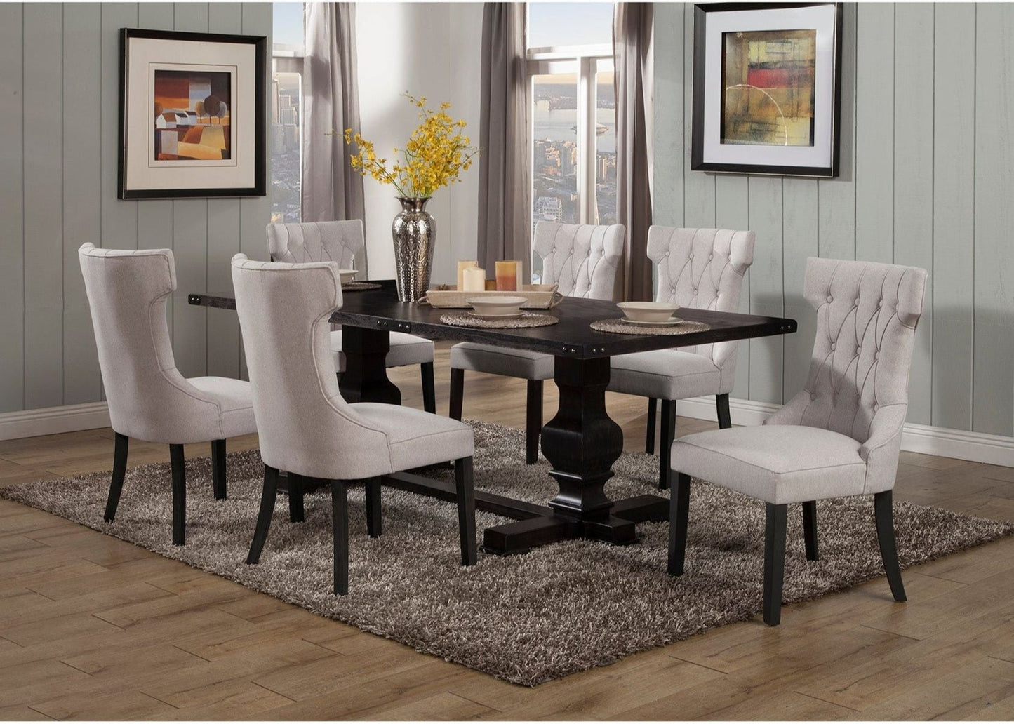 Manchester Upholstered Side Chairs, Light Grey/Black