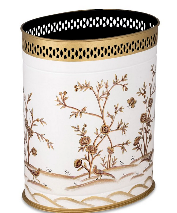 Ivory & Gold Oval Pierced Wastepaper Basket & Tissue (2 Options)