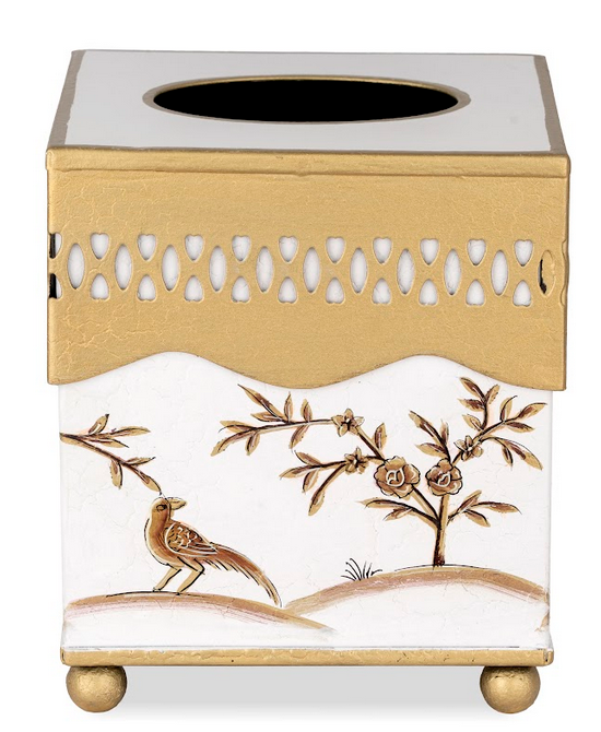 Ivory & Gold Oval Pierced Wastepaper Basket & Tissue (2 Options)
