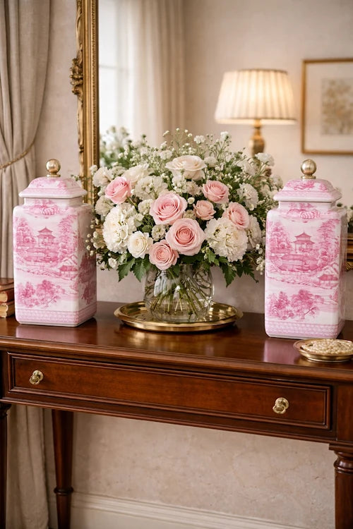Pink Square Village Jar