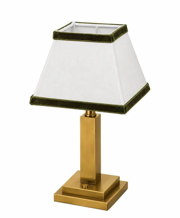 Gold Square Rechargeable Lamp with Green Velvet Trim Shade *Pre-Order*