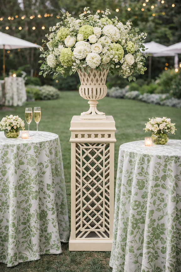 Bisque Cast Aluminum Fretwork Urn and Pedestal (2 Options)