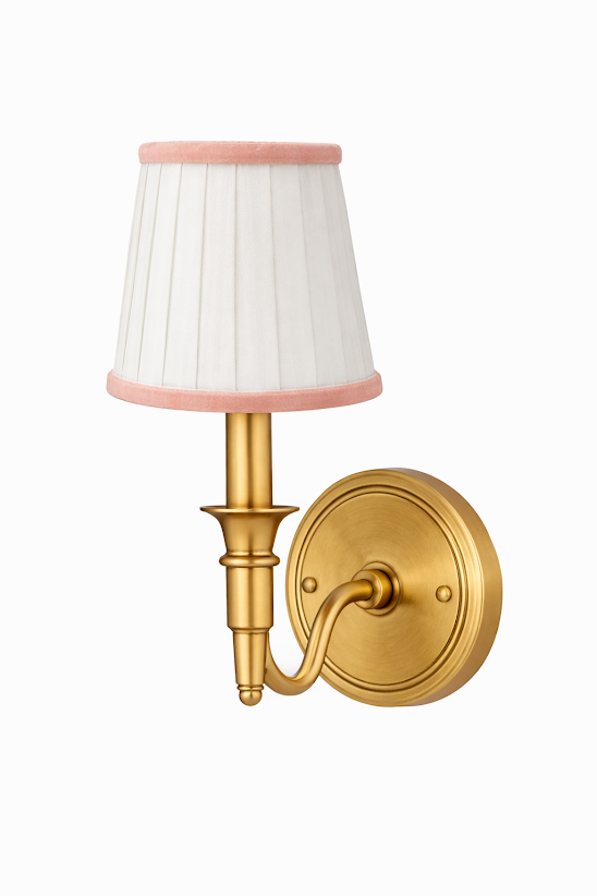 White & Pink Velvet Trim Sconce Shade
