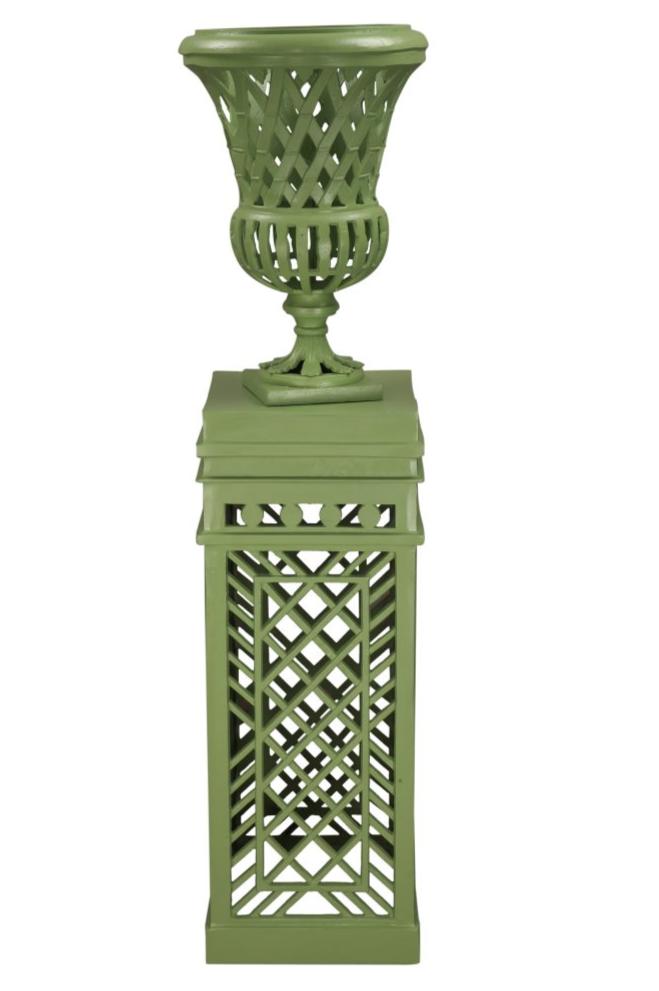 Lawn Green Cast Aluminum Fretwork Urn and Pedestal (2 Options)