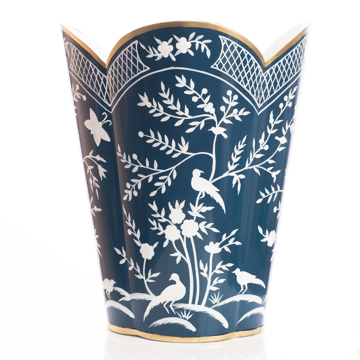 Navy & White Chinoiserie Wastepaper Basket & Tissue (2 Options)