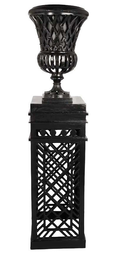 Black Cast Aluminum Fretwork Urn and Pedestal (2 Options)