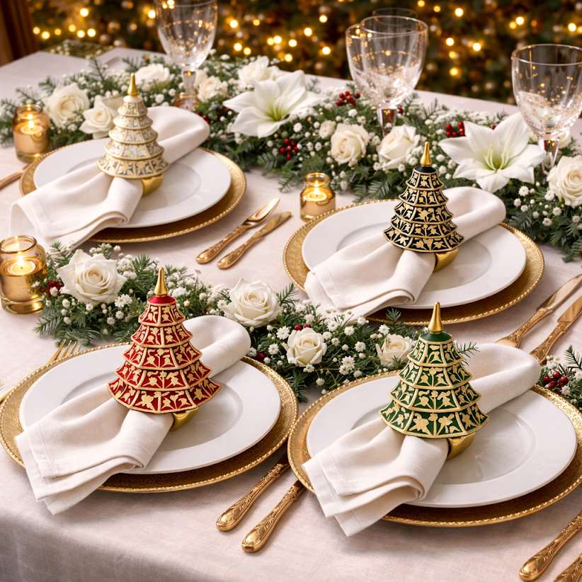 Chinoiserie Pagoda Tree Set of 4 Napkin Ring (4 Colors)
