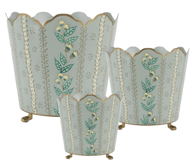 Green & Gold Floral Bucket Planter (3 Sizes)