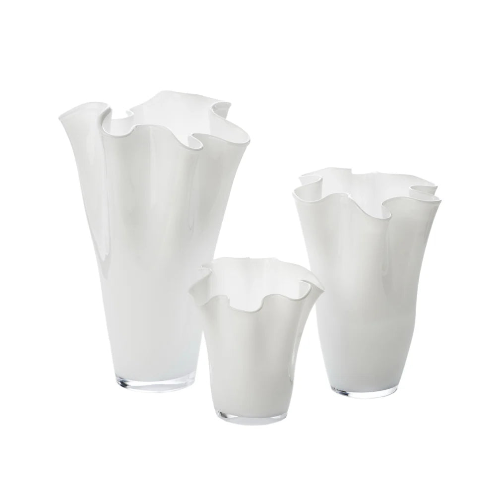 White Ruffle Vase, Medium
