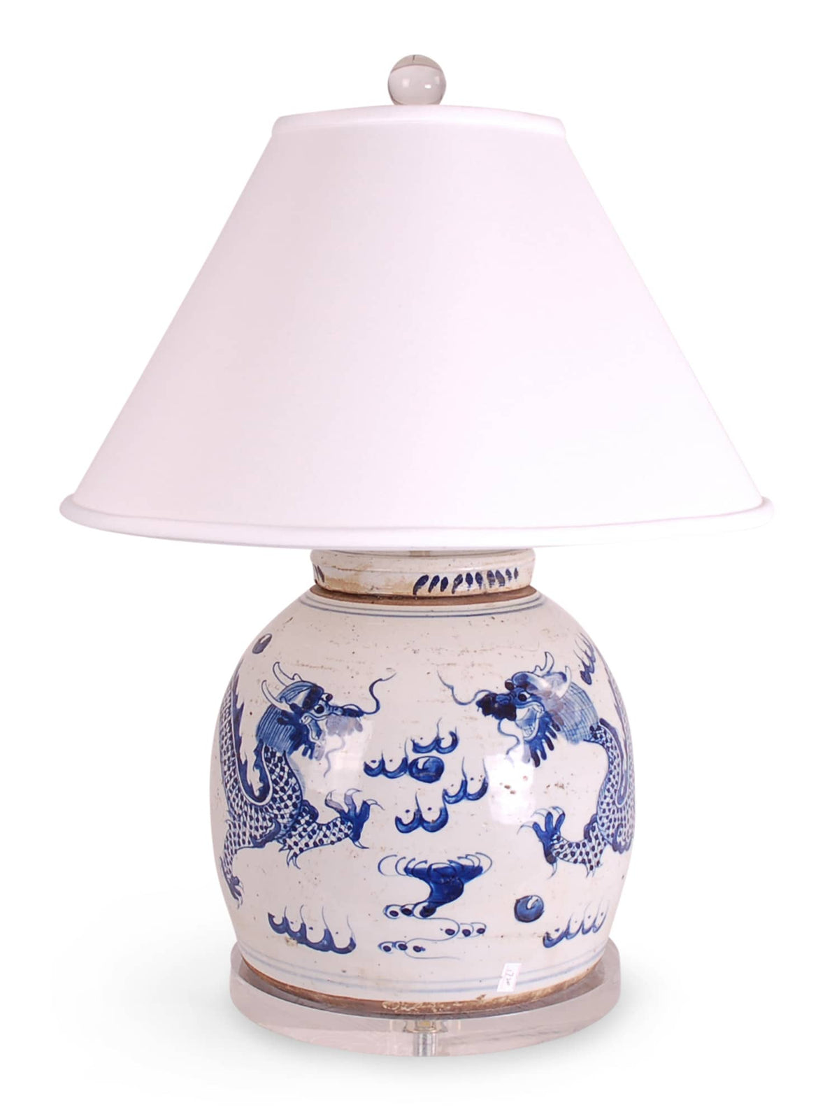 24″ Foot-stomped Blue and White Jar Lamp on Acrylic Base