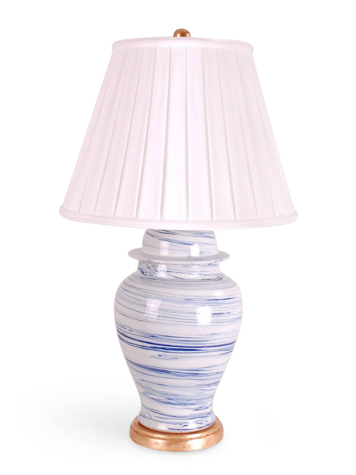 28″ Blue and White Swirl Jar Lamp on Gold Leaf Base