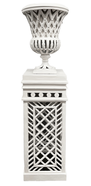 White Cast Aluminum Fretwork Urn and Pedestal (2 Options)