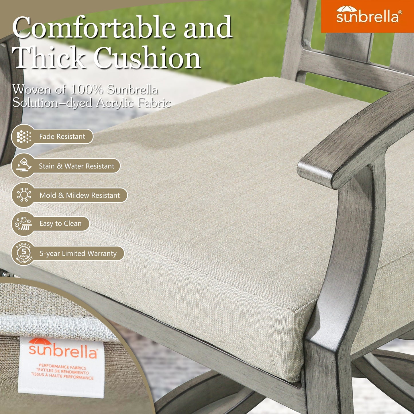 PEAKHOME Azur Patio Swivel Dining Chair with Sunbrella® Cushions