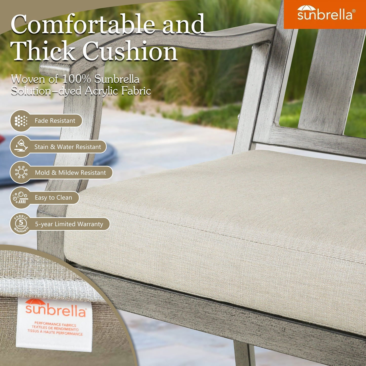 PEAKHOME Azur Rectangular Outdoor Dining Set with Sunbrella® Cushions