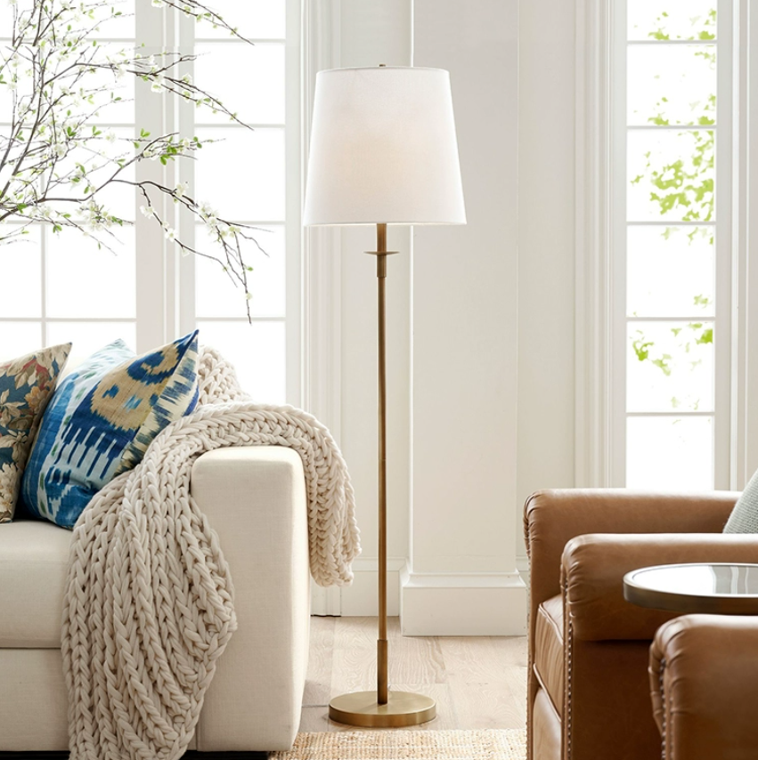 Gold Metal Floor Lamp with Empire Shade