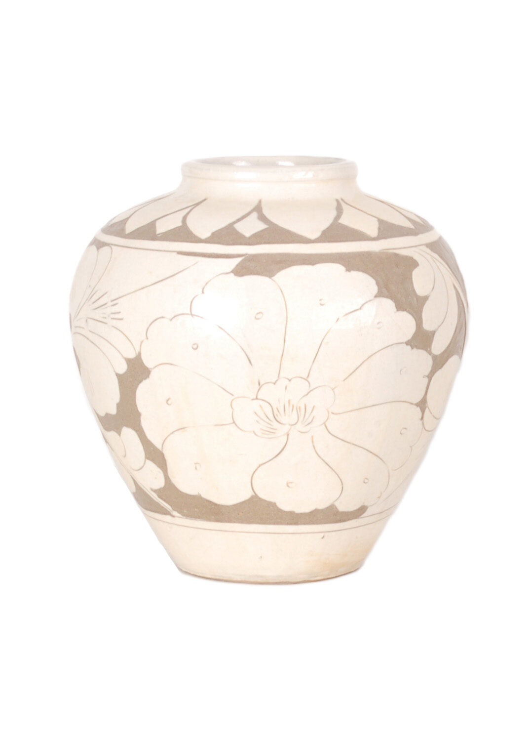 10″ Cream Carved Floral Vase, Vintage
