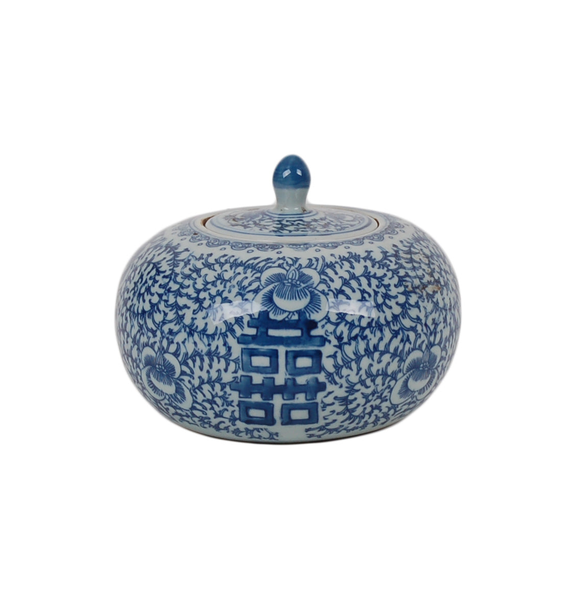 4″ Blue and White Double Happiness Short Gourd Mini Jar