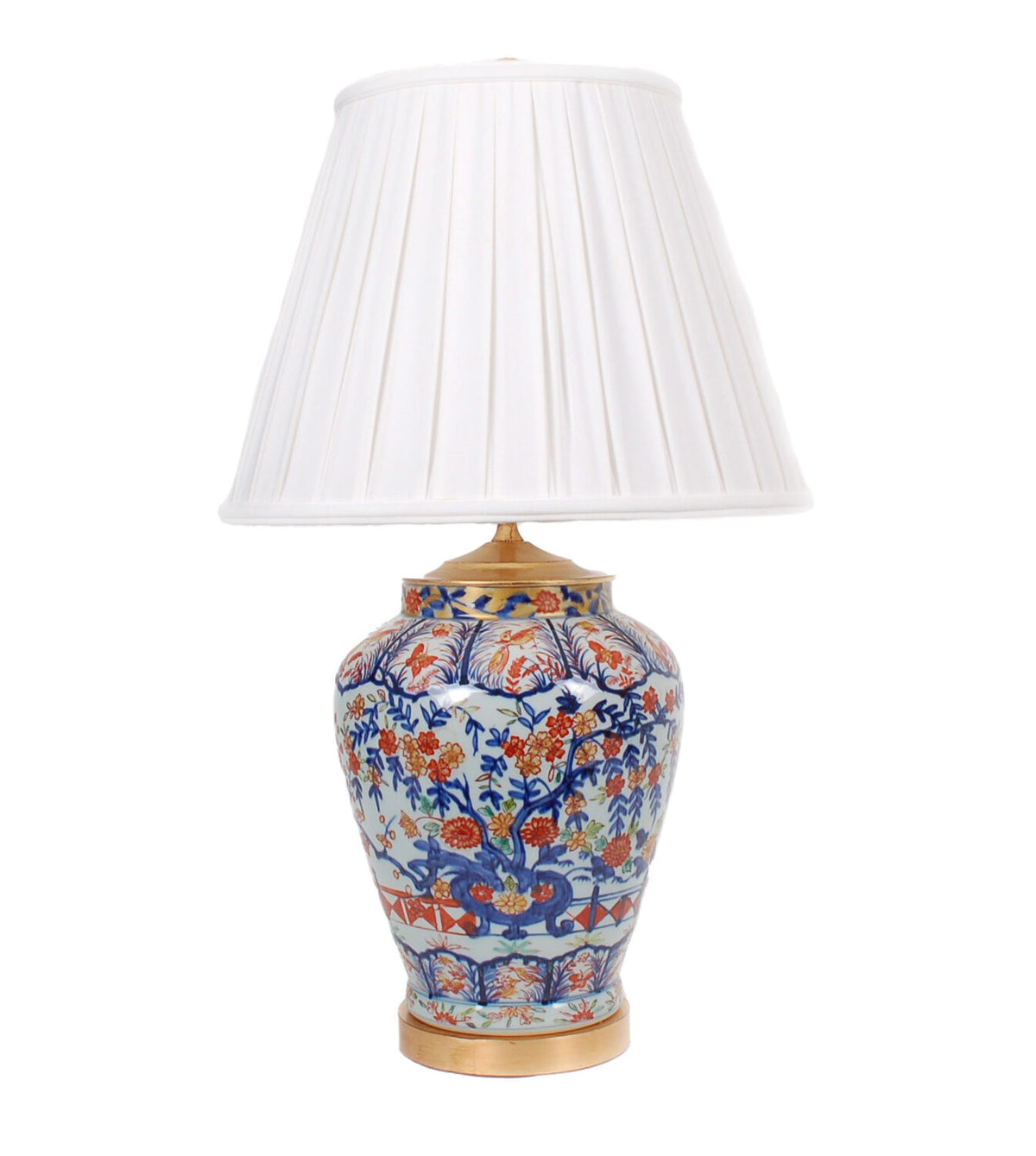 28″ Imari Floral Vase Lamp on Gold Leaf Base
