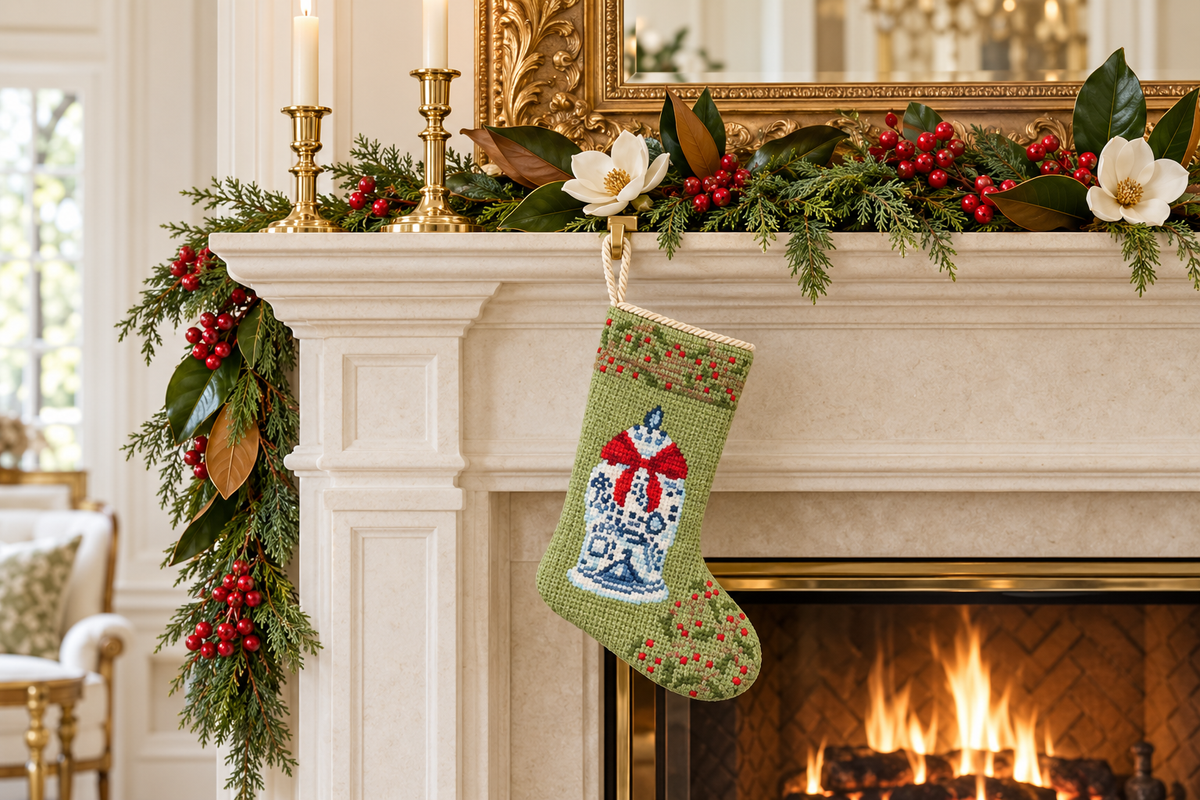 The Holiday Ginger Jar Needlepoint Stocking (2 Sizes)